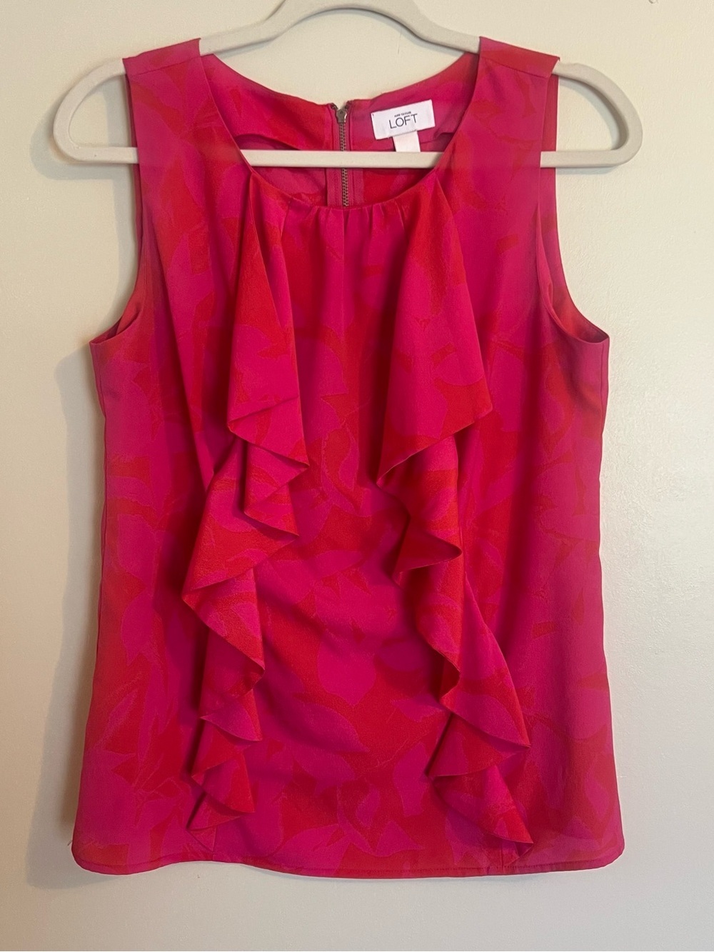 LOFT Hot Pink Ruffle Front Sleeveless Blouse